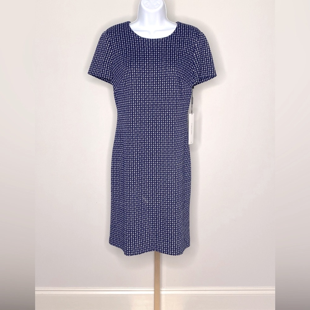 NWT Calvin Klein Sheath Dress Color Blue/White Size 8